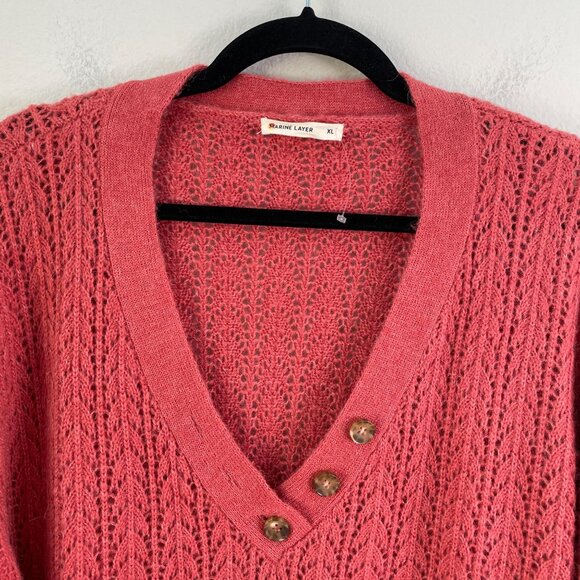 Marine Layer Womens XL Evelyn Pointelle Sweater in Mineral Red V Neck Knit - Picture 3 of 10